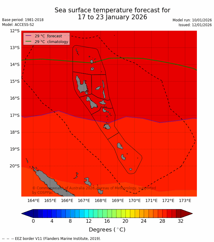 Sea surface Temperature for 17th to 23rd January 2026